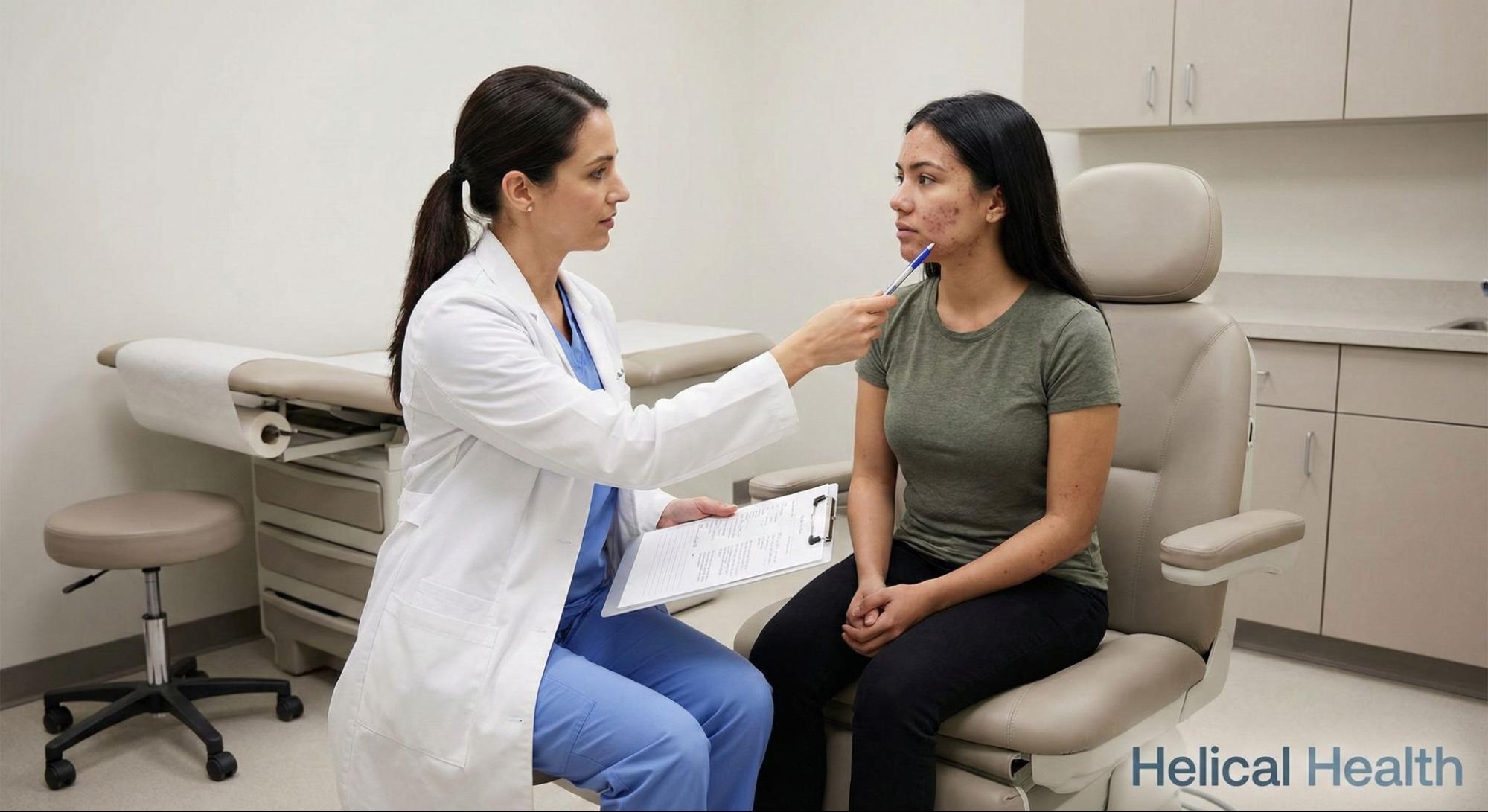 A licensed medical provider evaluates a patient’s skin concerns during a one-on-one medical-grade skincare consultation.